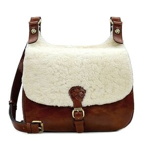 Patricia Nash Large Leather & Sherpa Brown London Saddle Bag